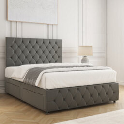 Bsspoke Mulberry Divan Bed Set In Grey Plush Velvet 24Inch Headboard & Footboard 4 Drawers & Mattress In 4Ft 4Ft6 5Ft 6Ft - thumbnail 3