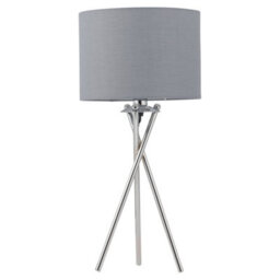 First Choice Lighting Chrome Tripod Table Lamp With Grey Cotton Shade - thumbnail 1