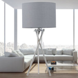 First Choice Lighting Chrome Tripod Table Lamp With Grey Cotton Shade - thumbnail 5