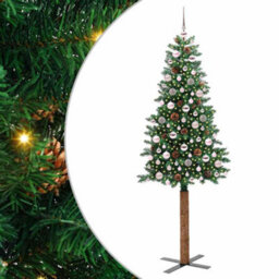 Vidaxl Slim Christmas Tree Green 210 Cm Pvc And Solid Pine Wood - thumbnail 2