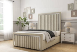 "Sloomy Boston Chrome Cream Plush Bed Frame With 50"" Upholstered Headboard 4' Small Double" - thumbnail 2