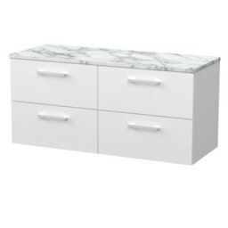 Balterley Pershall Contemporary Wall Hung 4 Drawer Vanity Unit With Laminate Worktop, 1200mm, Matt White - thumbnail 1