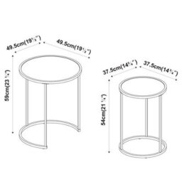 Urbn-Living Urbnliving 59Cm Height Round Nesting Side Coffee Tables Black Tempered Glass Top With Black Metal Leg Set Of 2 - thumbnail 5