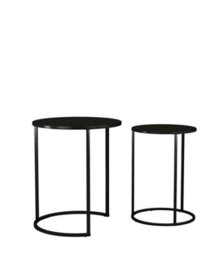 Urbn-Living Urbnliving 59Cm Height Round Nesting Side Coffee Tables Black Tempered Glass Top With Black Metal Leg Set Of 2 - thumbnail 4