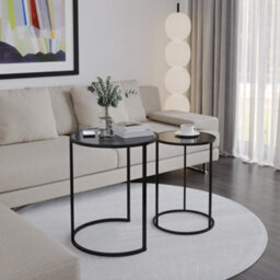 Urbn-Living Urbnliving 59Cm Height Round Nesting Side Coffee Tables Black Tempered Glass Top With Black Metal Leg Set Of 2 - thumbnail 3