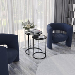 Urbn-Living Urbnliving 59Cm Height Round Nesting Side Coffee Tables Black Tempered Glass Top With Black Metal Leg Set Of 2 - thumbnail 2