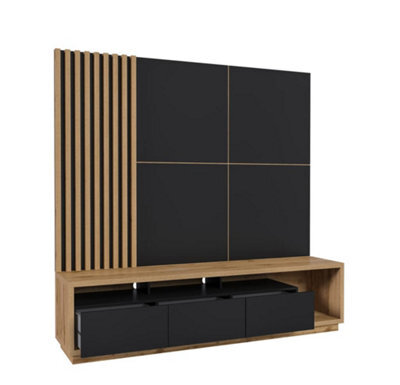 "Arte Elegant Celine 09 Entertainment Unit 2000mm In Oak Wotan & Black - Stylish Media Solution For Tvs Up To 75"" H1860mm D450mm" - image 1