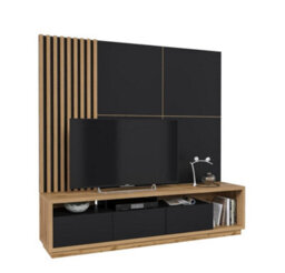 "Arte Elegant Celine 09 Entertainment Unit 2000mm In Oak Wotan & Black - Stylish Media Solution For Tvs Up To 75"" H1860mm D450mm" - thumbnail 2