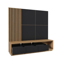 "Arte Elegant Celine 09 Entertainment Unit 2000mm In Oak Wotan & Black - Stylish Media Solution For Tvs Up To 75"" H1860mm D450mm"