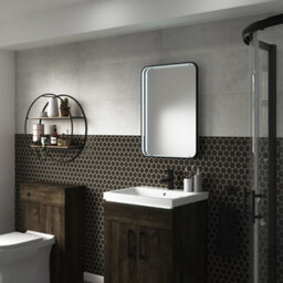 Sensio Aspect Matt Black Rectangular Wall-Mounted Bathroom Illuminated Contemporary Mirror (H)70Cm (W)50Cm