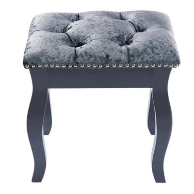 Grey Legs Upholstered Dressing Table Stool Silver Grey Velvet Vanity Seat Solid Pine Frame - image 1