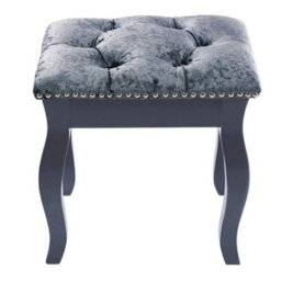 Grey Legs Upholstered Dressing Table Stool Silver Grey Velvet Vanity Seat Solid Pine Frame - thumbnail 4