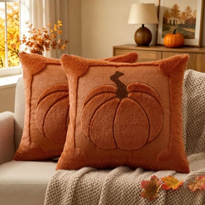 Amorly 2Pack Fall Pumpkin Pillow Covers,rust Soft Plush Autumn Throw Cushion Cases,thanksgiving Home Decor For Sofa,bedroom,living Room - image 1