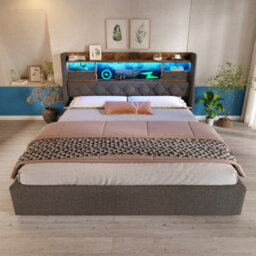 Super King Linen Hydraulic Storage Bed With Led, Usb-C & Headboard - thumbnail 9