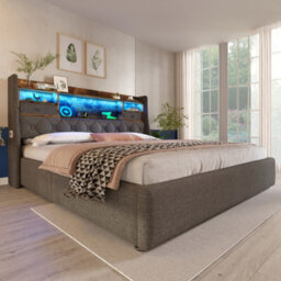 Super King Linen Hydraulic Storage Bed With Led, Usb-C & Headboard - thumbnail 8