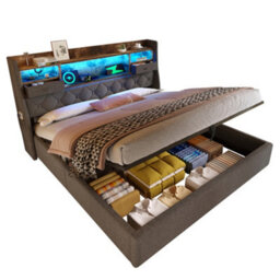 Super King Linen Hydraulic Storage Bed With Led, Usb-C & Headboard - thumbnail 7