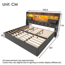 Super King Linen Hydraulic Storage Bed With Led, Usb-C & Headboard - thumbnail 2