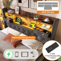 Super King Linen Hydraulic Storage Bed With Led, Usb-C & Headboard - thumbnail 3