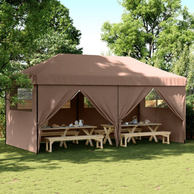 Walplus Foldable Party Tent Garden Gazebo Canopy Pop-Up With 4 Sidewalls Brown - image 1