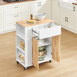 Sobuy Fkw132-Nw, Rolling Kitchen Storage Islands Carts Storage Trolley With Rubberwood Worktop,w70Xd40Xh90 - thumbnail 4