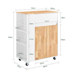 Sobuy Fkw132-Nw, Rolling Kitchen Storage Islands Carts Storage Trolley With Rubberwood Worktop,w70Xd40Xh90 - thumbnail 3