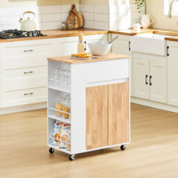Sobuy Fkw132-Nw, Rolling Kitchen Storage Islands Carts Storage Trolley With Rubberwood Worktop,w70Xd40Xh90 - thumbnail 2
