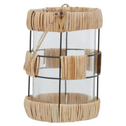 Orsina Natural Rattan Large Lantern, Rustic And Stylish Glass Lantern, Black Metal And Clear Glass Candle Lantern - thumbnail 3