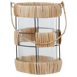 Orsina Natural Rattan Large Lantern, Rustic And Stylish Glass Lantern, Black Metal And Clear Glass Candle Lantern - thumbnail 4