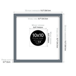 "10X10"" Grey Picture Frame - 10X10"" Square Frame With 6X6"" Mount For 10X10""/6X6"" Pictures Luxurious Style Thin Edge, 1 Pack" - thumbnail 2
