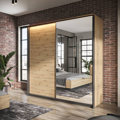 Arte Quant 01 Mirrored Sliding Door Wardrobe,(H)2210mm (W)2200mm (D)680mm - Ample Storage With Hanging Rails And Shelves - image 1