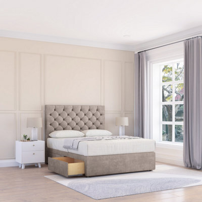 "Sloomy 3Ft Mayfair Divan Bed Base Pebble Plush ,no Drawers & 26"" Struts Headboard - Single" - image 1