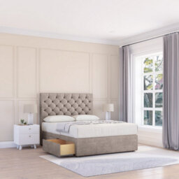 "Sloomy 3Ft Mayfair Divan Bed Base Pebble Plush ,no Drawers & 26"" Struts Headboard - Single" - thumbnail 1