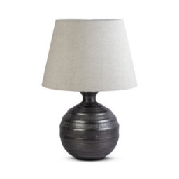 Large Antique Bronze And Silver Grey Metal Table Lamp With Fabric Shade 61X40X40Cm