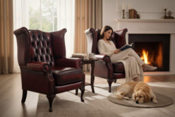 Chesterfield 2 X High Back Chairs Antique Oxblood Red Real Leather Bespoke In Queen Anne Style - thumbnail 3