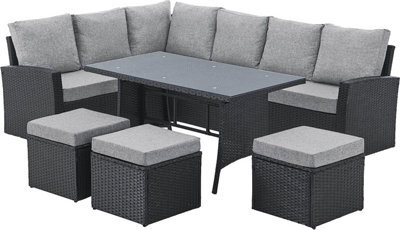 Evre 9 Seat Marylin Corner Sofa & Dining Rattan Garden Furniture Set For Indoor Outdoor Patios Gardens Conservatories Black - image 1