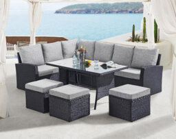 Evre 9 Seat Marylin Corner Sofa & Dining Rattan Garden Furniture Set For Indoor Outdoor Patios Gardens Conservatories Black - thumbnail 2