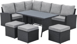 Evre 9 Seat Marylin Corner Sofa & Dining Rattan Garden Furniture Set For Indoor Outdoor Patios Gardens Conservatories Black