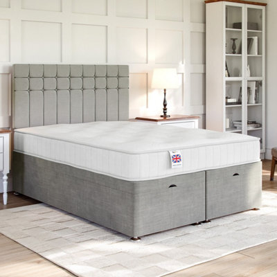 Divan Base Direct Naples Silver Ottoman Divan 2Ft6 Small Single Side Lift Ottoman + Amalfi Strutted Headboard - image 1