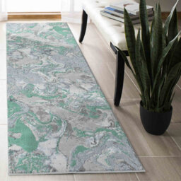 Solarius Modern Grunge Marbling Abstract Area Rugs Aqua 60X220 Cm - thumbnail 1