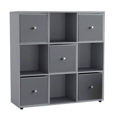 Urbn-Living 9 Cube Grey Wooden Bookcase Shelving Unit With 5 Collapsible Fabric Drawers Light Grey - image 1