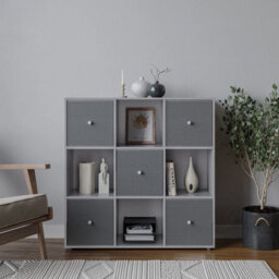 Urbn-Living 9 Cube Grey Wooden Bookcase Shelving Unit With 5 Collapsible Fabric Drawers Light Grey - thumbnail 2