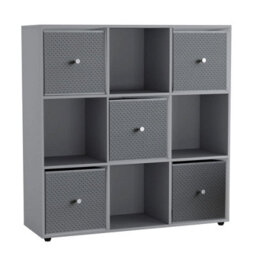 Urbn-Living 9 Cube Grey Wooden Bookcase Shelving Unit With 5 Collapsible Fabric Drawers Light Grey - thumbnail 1