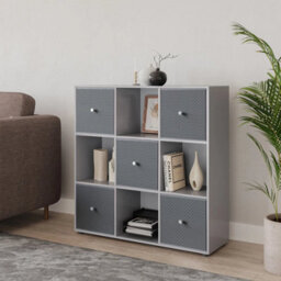 Urbn-Living 9 Cube Grey Wooden Bookcase Shelving Unit With 5 Collapsible Fabric Drawers Light Grey - thumbnail 3