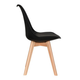 Life Interiors Single Black Scandinavian Dining Chair With Leather Cushions Solid Wood Legs - thumbnail 3