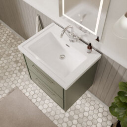Balterley Longnor Modern Bathroom Wall Hung 2-Drawer Vanity Unit With Fireclay Basin, Fern Green, 600mm - thumbnail 3