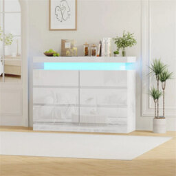 6 Drawer White High Gloss Bedside Table Cabinet Led Rgb Light Storage - thumbnail 4