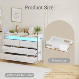 6 Drawer White High Gloss Bedside Table Cabinet Led Rgb Light Storage - thumbnail 2