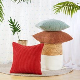 Deconovo Set Of 2 Corduroy Cushion Covers 50Cm X 50Cm, 20X20 Inches Grid Throw Pillow Casess For Kitchen Chairs(Red, 2 Pieces) - thumbnail 5