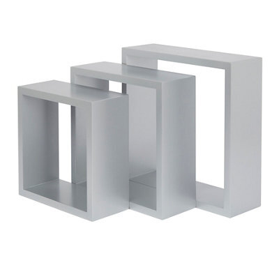 GoodHome Rigga Silver Effect Cube Shelf (L)30Cm X (D)9.8Cm, Set Of 3 - image 1