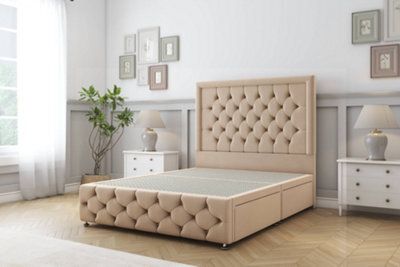 "Sloomy Vienna Pebble Plush Divan Bed 2 Drawers Left Side-54"" Floor Standing Headboard & 12"" Footboard 3' Single" - image 1